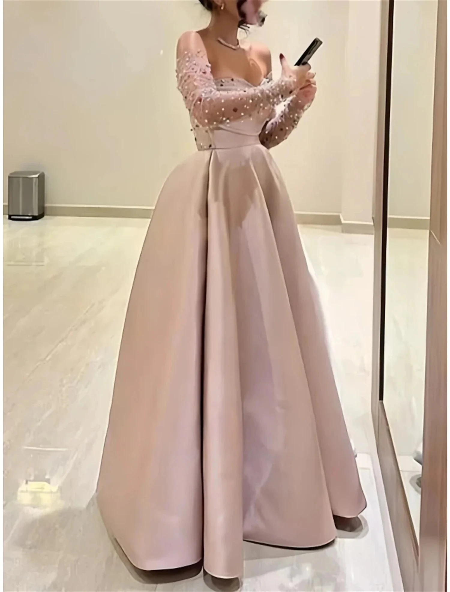 

Beaded Long Sleeves Bespoke Occasion Gown Evening Dresses Pastrol Unisex Jersey Retro Dubai Saudi Arabic Israel Prom Customized