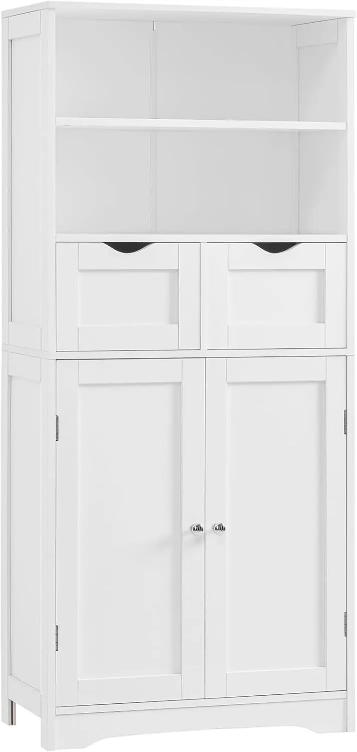 

Tall Bathroom Cabinet with 2 Drawers and Adjustable Shelves, White Storage for Living Room, Entryway