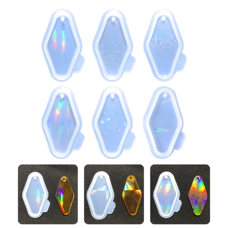 DIY Holographic Rhombus Charms Crystal Epoxy Resin Mold Keychain Pendant Silicone Mold Jewelry Making