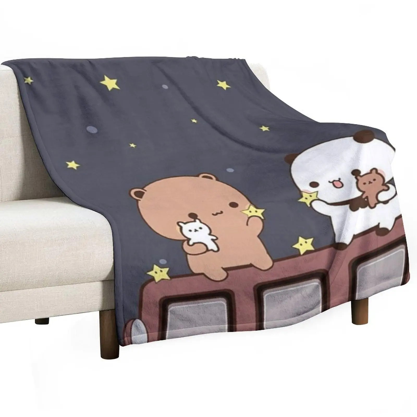 

Bubu and Dudu Watching The Moon Together Throw Blanket Cute Thermals For Travel wednesday Blankets For Bed Blankets