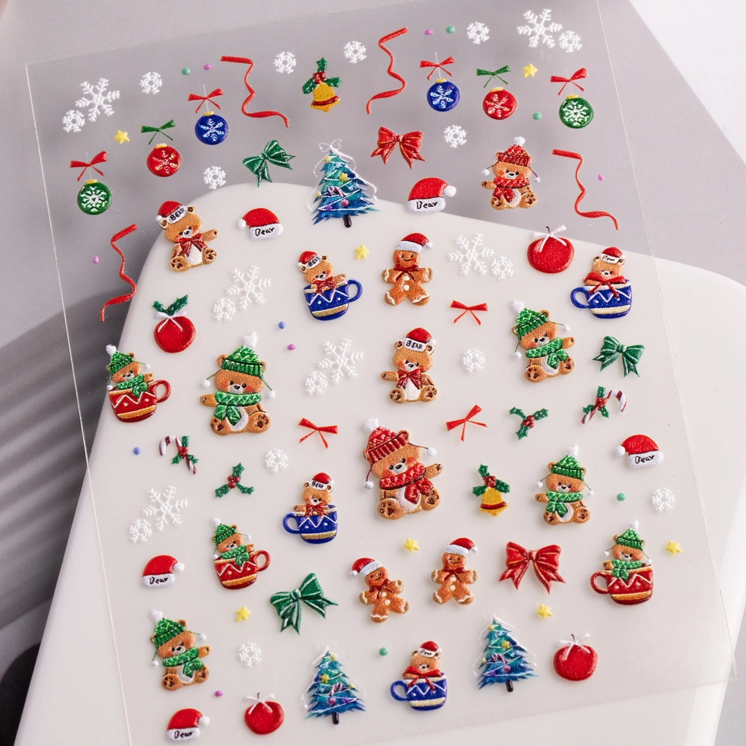 1 Set 5D geprägte Weihnachts-Nagelaufkleber, Schneemann, Weihnachtsbaum, selbstklebende DIY-Nagelkunst-Ornamente