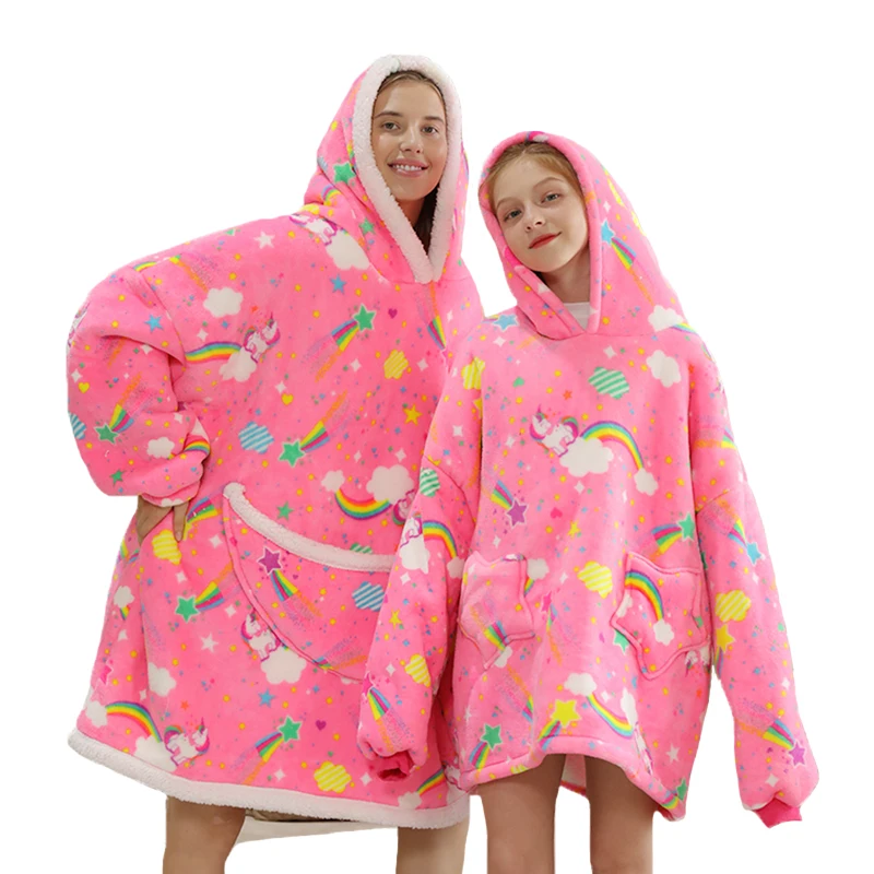 Oversize Winter Sherpa Blanket Plush Polar Fleece Family Matching Hoodie Girl Sweatshirt Homewear , if need 2pcs, plz order 2