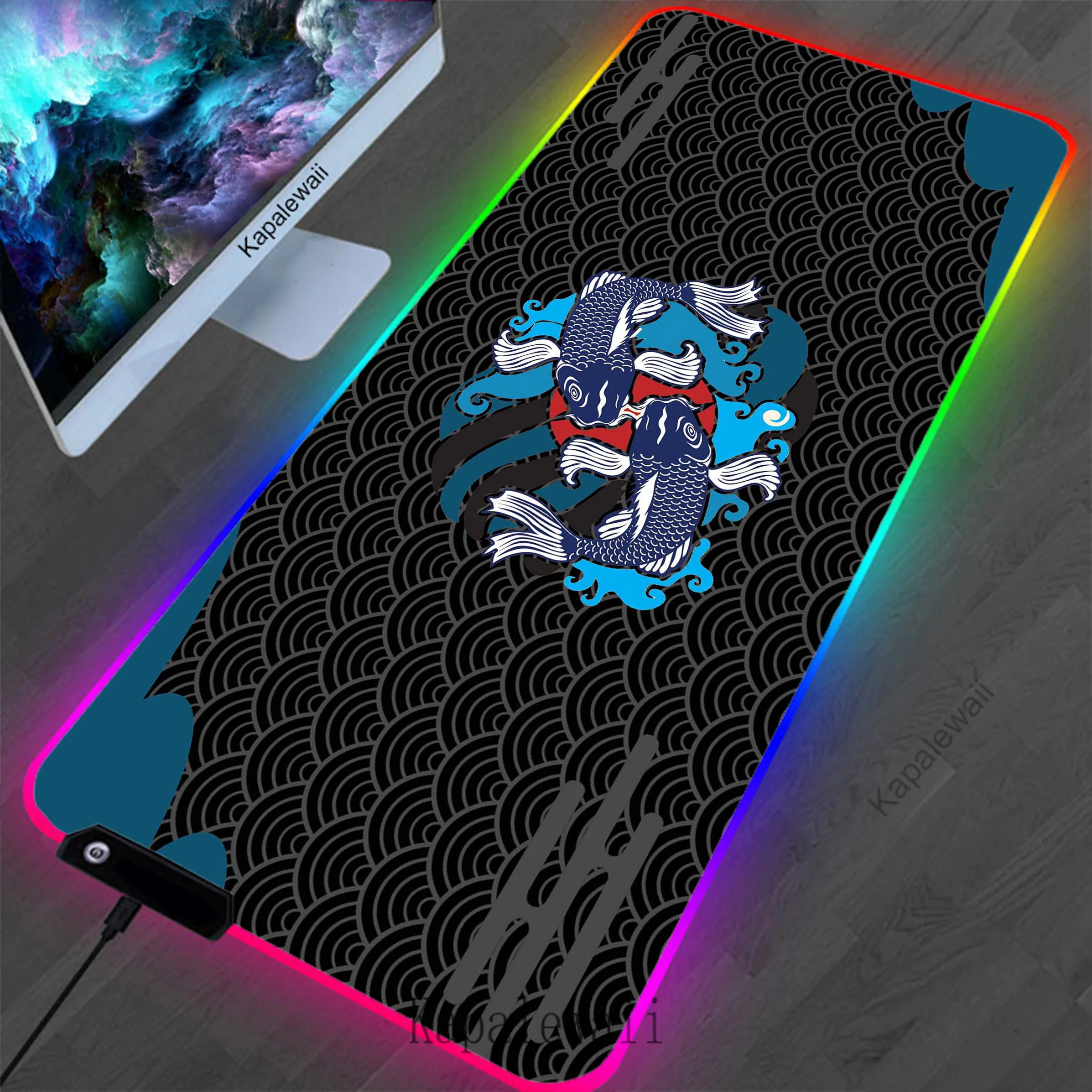 Japanese Koi RGB LED Keyboards Computer Peripherals Office XXL Anti-slip Mouse Pad 90x40 Gamer Desk Mechanical Keyboard Mousepad