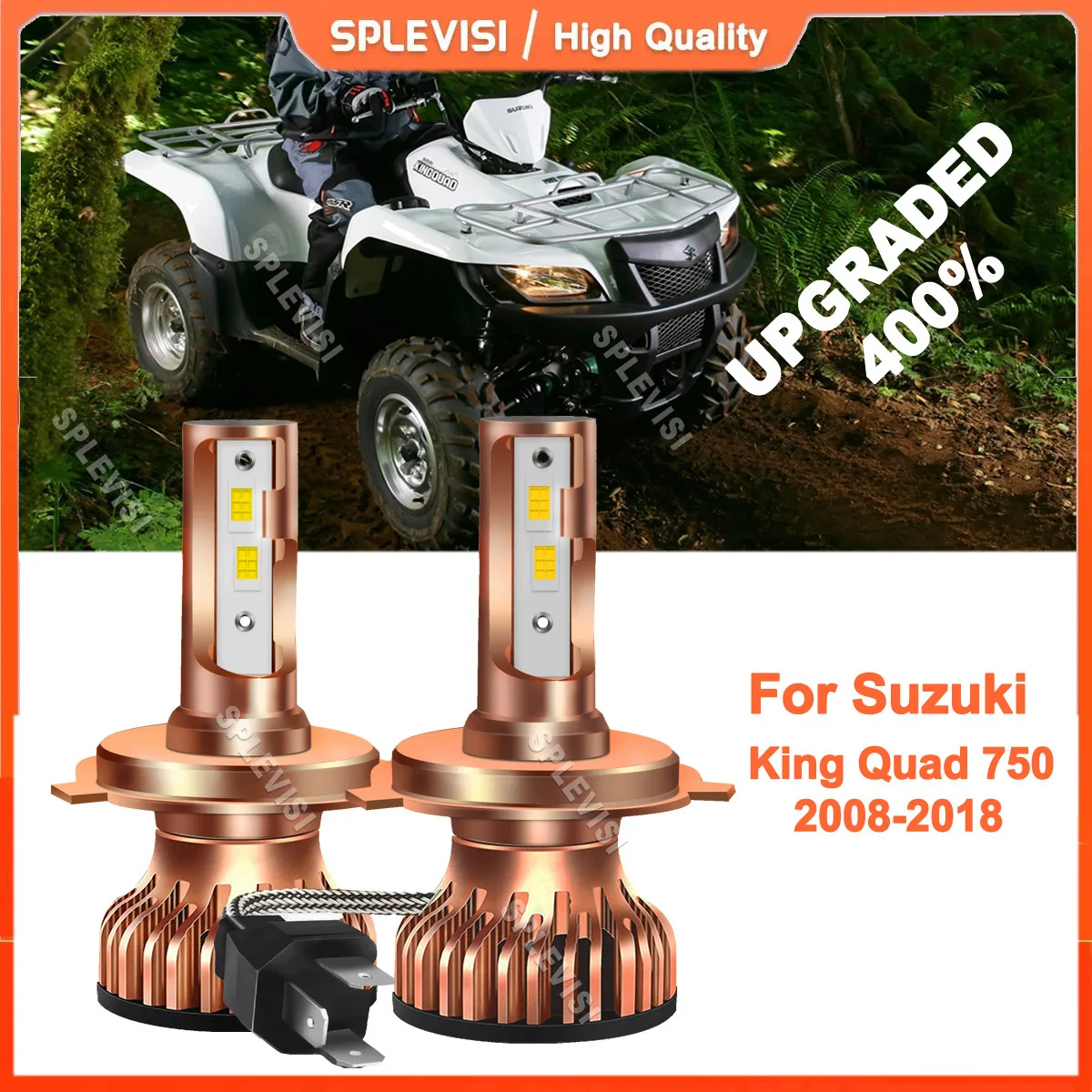 

2x 12V Headlight Motorcycle LED Headlight Headlamp High Low Beam For Suzuki King Quad 450 2008-2010 500 2009-2018