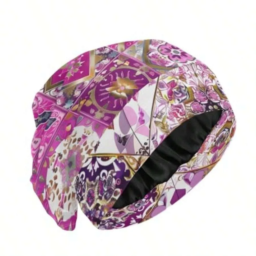 

Satin Bonnet Lined Sleep Cap Hair Wrap Cover Slouchy Beanie For Curly Hair Protection For Gifts For Men Women Boho Retro Purple