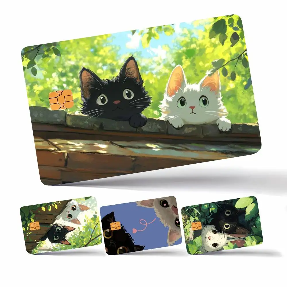 Cute Black Cat Cartoon Card Stickers Decorative Waterproof Film Skin Cover Credit Debit Front  Bank Bus Pass