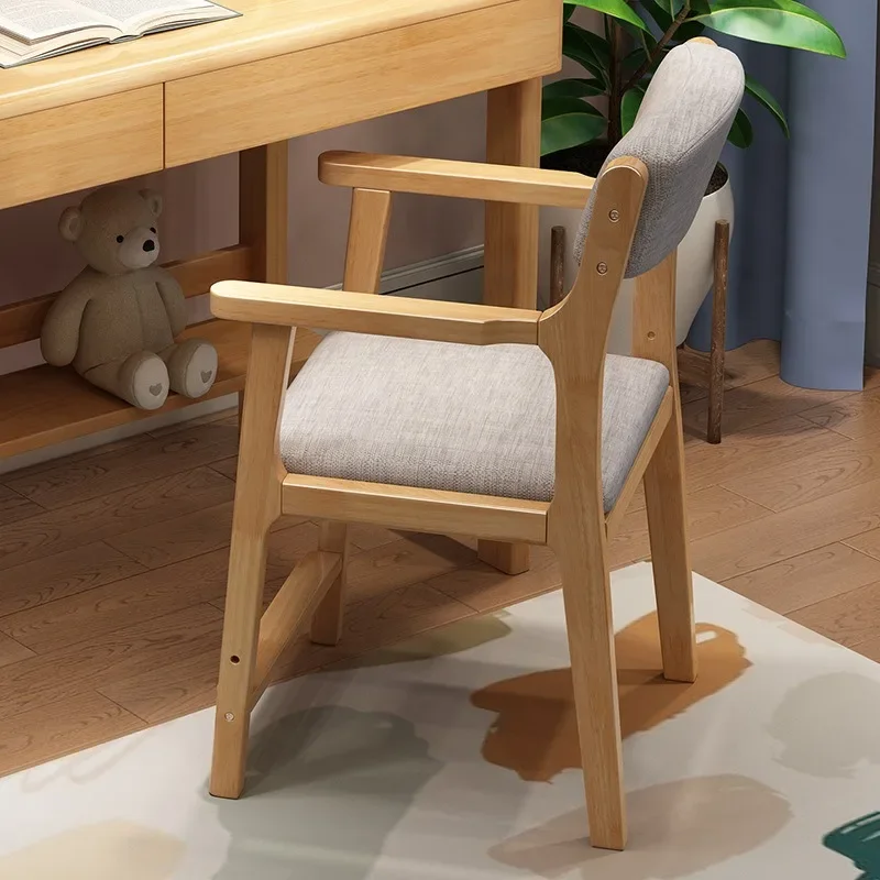 Solid Wood Dining Chair Backrest Armrests Adjustable Height Student Study Desk Chair Stool Dining Chairs Nordic Furniture