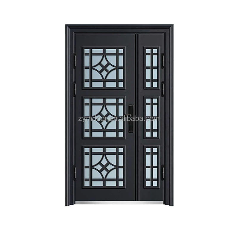 Puerta Principal Metálica Exterior para Casa Americana, Puerta de Seguridad de Aluminio Exterior, Puertas de Entrada Frontales Negras