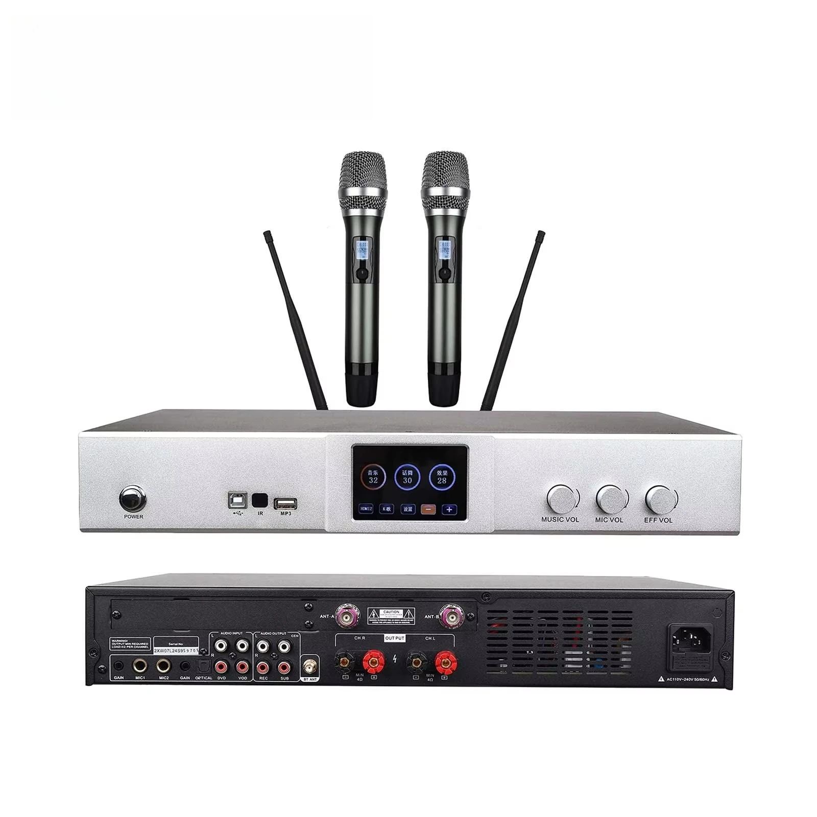 

2025 New Models Digital Music Sound System Built In Microphone 2 Channel 3 In 1 Class D Professional Karaoke Amplifier