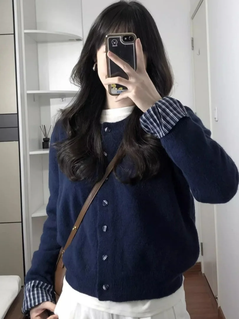 

Женский вязаный кардиган-свитер ort Sve Long Sve в стиле пэчворк, искусственная двухсекционная осенне-зимняя верхняя одежда Faion, пальто