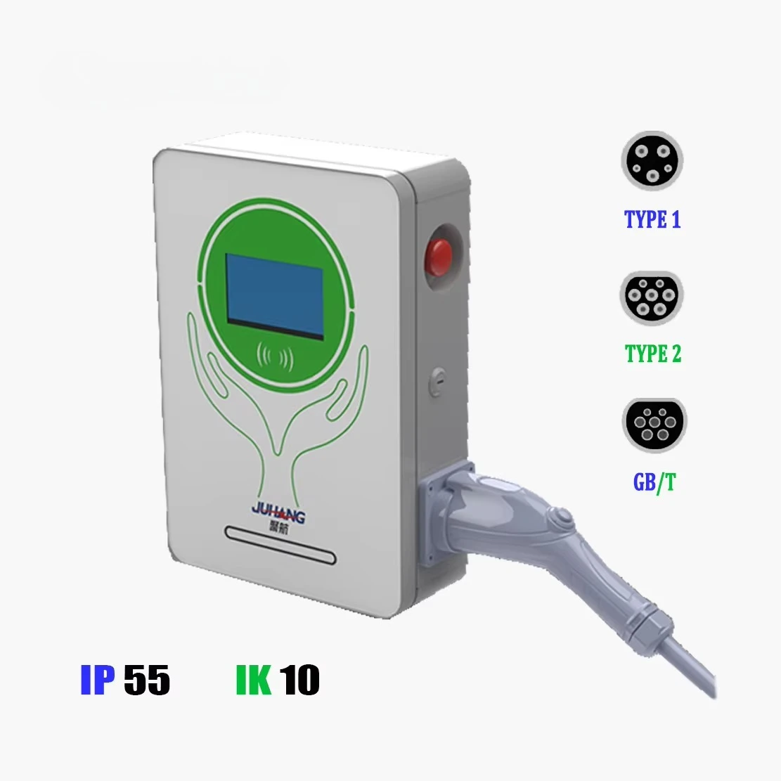 New Wall Mounted 16A Rated Current 5m Cable Length GBT Model Wallbox 20KW DC Output EV Charging Station for Home Commercial Use