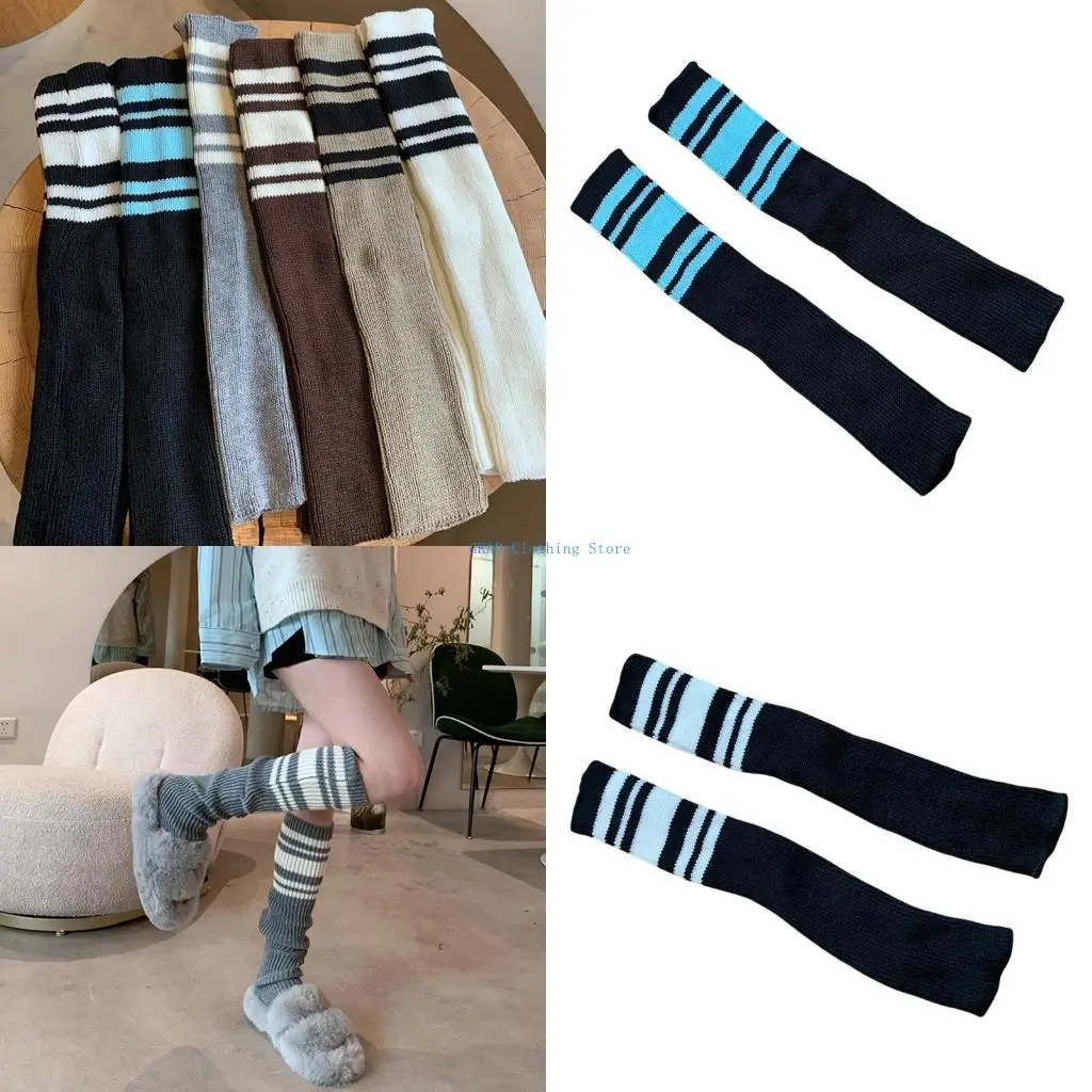 

N0PE Women Stripe Leg Warmers Winter Leg Sleeves Ankle Heap Socks Warm Knit Leg Socks