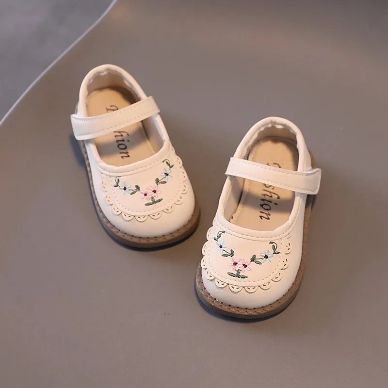 Baby Girls Flat Shoes Non-slip Embroidered Kids Walking Shoes Soft Sole 2025 New Fashion Baby Princess Casual Shoes Size 16-26