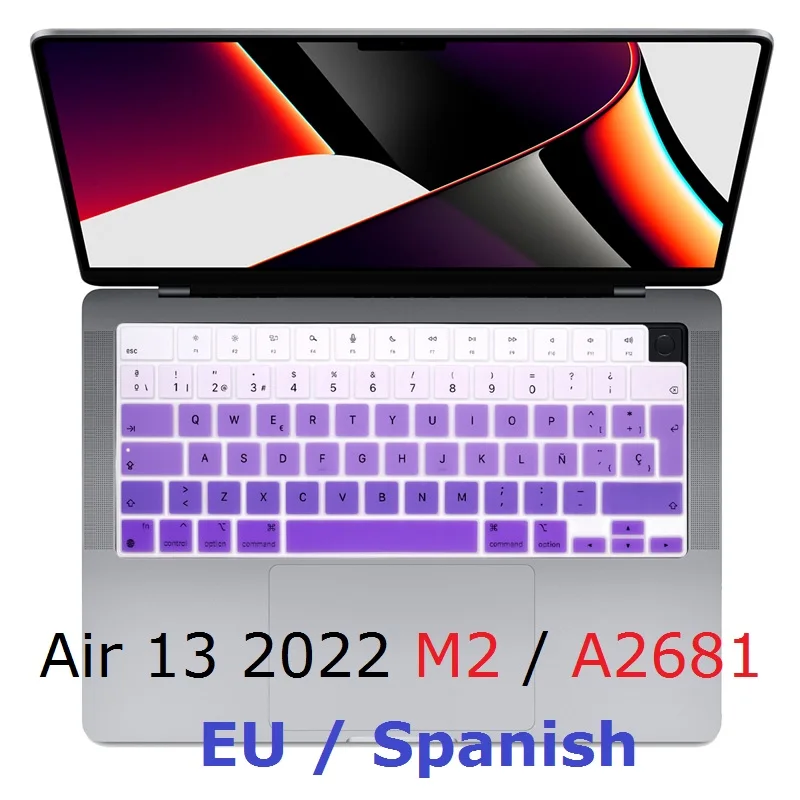 EU TPU Skin for Macbook Air 13 2022 M2 A2681 EU Spanish Keyboard Cover Rainbow for Macbook Air 13 2022 A2681 Keyboard Skin