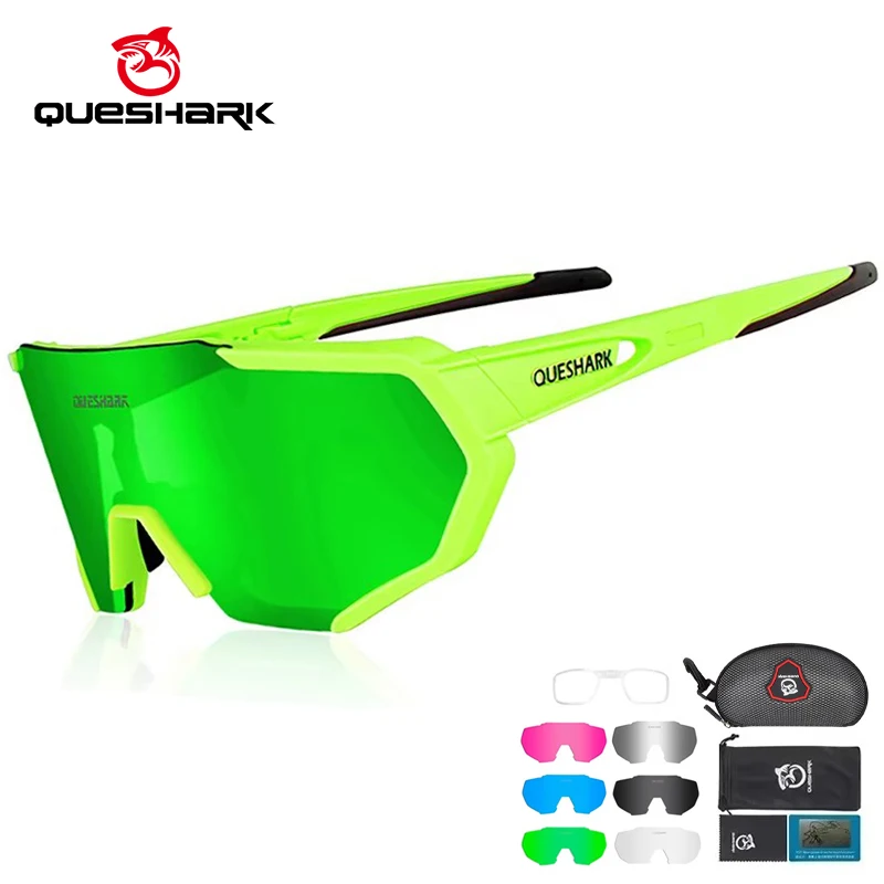 Queshark Replaceable Lens Polarized Cycling Glasses Sport Bicycle Eyewear Travel Riding Road MTB Bike Sunglasses 4 Lens/set