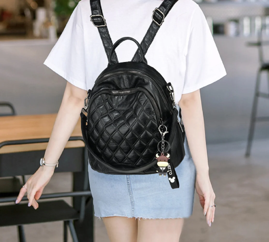 2025 Korean Fashion Diamond Lattice Small Backpacks Women's High Quality Soft Leather Shoulder Bags Totes Casual Crossbody Bag