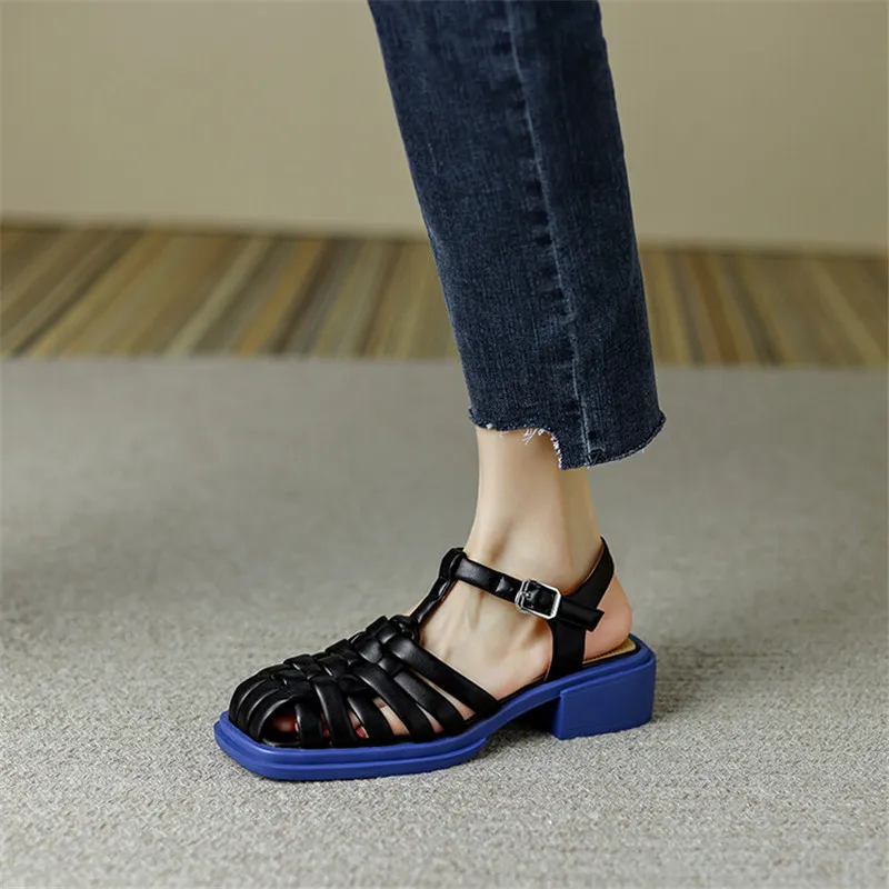 2024 Women Summer Sandals Retro Roman Sandals Casual Buckle Strap Summer Shoes GLADIATOR Chunky Heel Women Shoes Sandalias