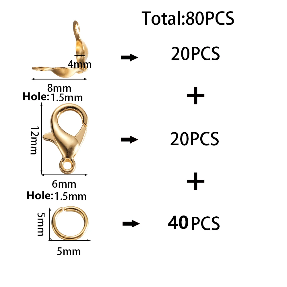 80 sztuk/partia hipoalergiczny Alloy zapięciem Lobster Jump pierścienie zapięcie Crimp koniec zestaw dla bransoletka naszyjnik DIY tworzenia