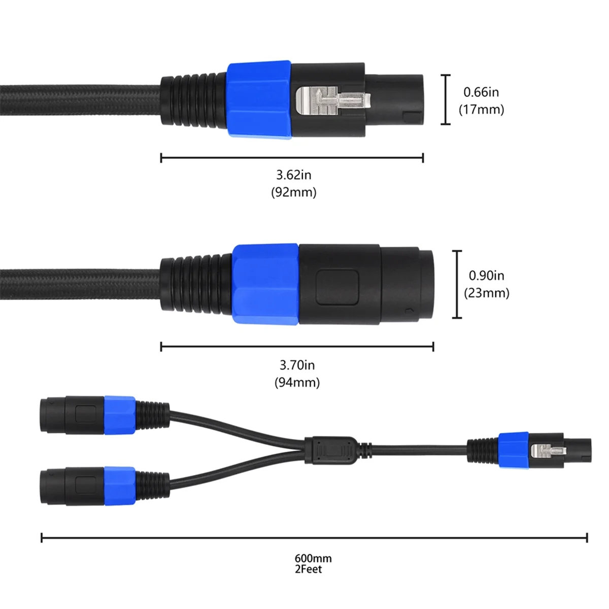 

Speakon Male to 2 Female Splitter Cable Speaker Break Out Twist Lock Audio Cable NL4FC 4 Core Speaker Connector Plug