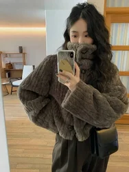 Vintage Cropped Stand Neck Loose Casual Jacket Japanese Streetwear Fashion Fluffy Coats Y2k Aesthetic Grunge Women Chaqueta Coat