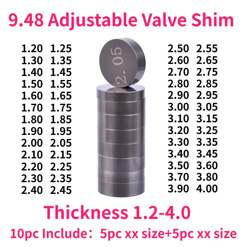 

10pc Diameter 9.48mm Engine Part Adjustable Valve Shim Pad for Suzuki Yamaha Kawasaki Honda Polaris Arctic Cat 1.2-4.0 1.85 1.95