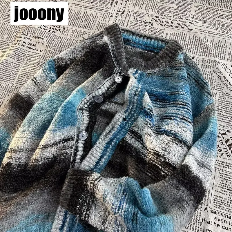 Vintage Loose Tie-dye Gradient Striped Knitted Cardigans Y2K Aesthetics Casual High Street Sweater Gentle Loose Coats Clothes