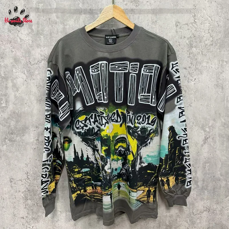 2025 جديد مختلط العاطفة كم طويل تي شيرت الرجال امرأة شارع العليا طباعة أفضل جودة Crewneck الهيب هوب المتضخم القمم