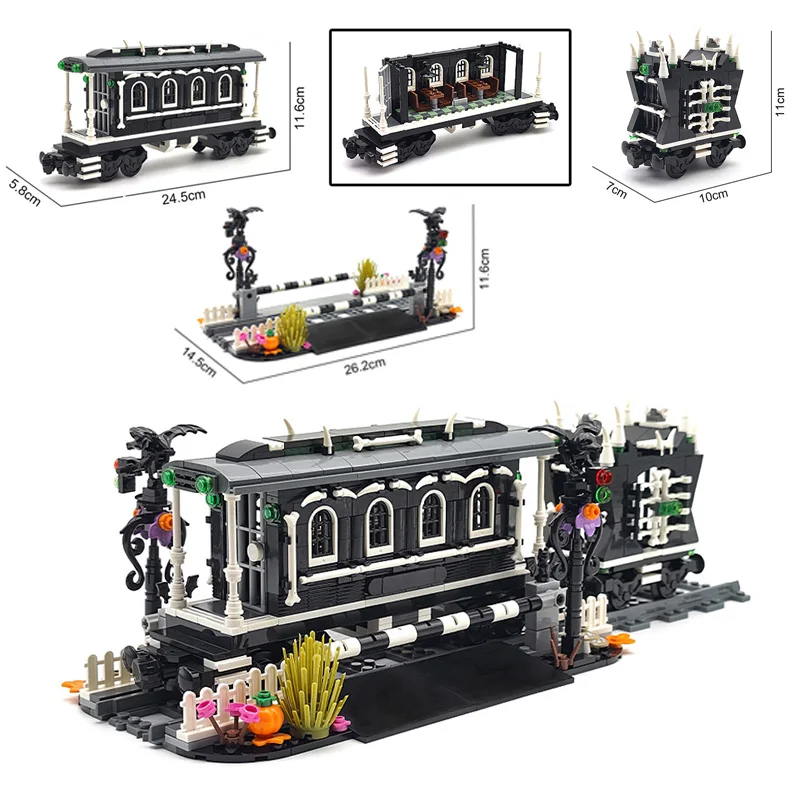 

Хэллоуин Поезд Карета Маленькие Строительные Блоки Собранный Подъемный Бар MOC Сцена Декоративная Модель Кирпичи Детские Игрушки Праздничные Подарки
