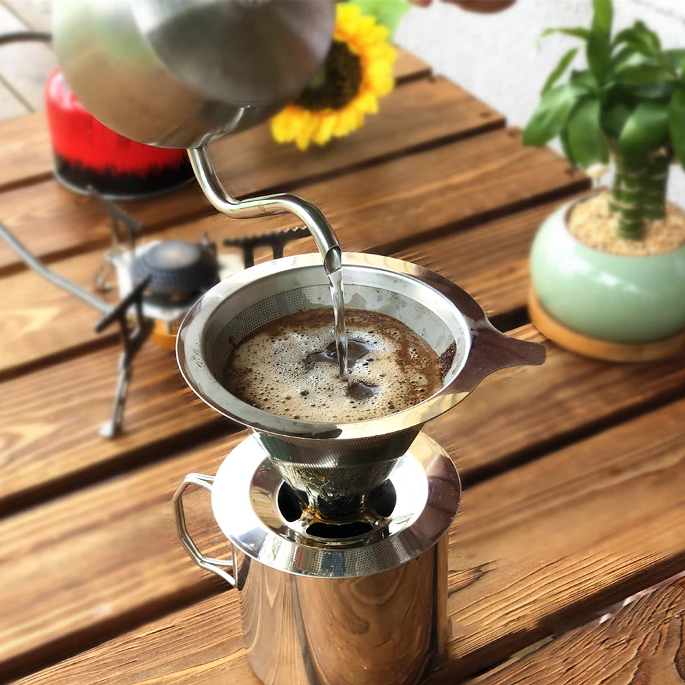 Kegel Giet Over Koffie Druppelaar 304 Roestvrij Staal Dubbellaags Koffie Filtratie Trechter Geen Filter Papier Coffeeware Keuken gereedschap