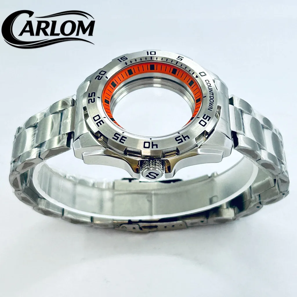 44mm NH Watch Case For NH34 NH35 NH36 NH38 NH39 NH70 NH72 Movement S Crown Black Green Orange Chapter Ring Solid Stainless Steel