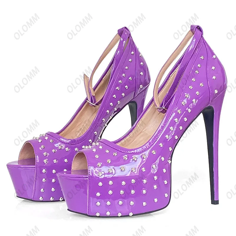 

Olomm/женские туфли-лодочки ручной работы на платформе с шипами, пикантные туфли на шпильке с открытым носком, красивые бордовые туфли для косплея, женские туфли размера США 5-20