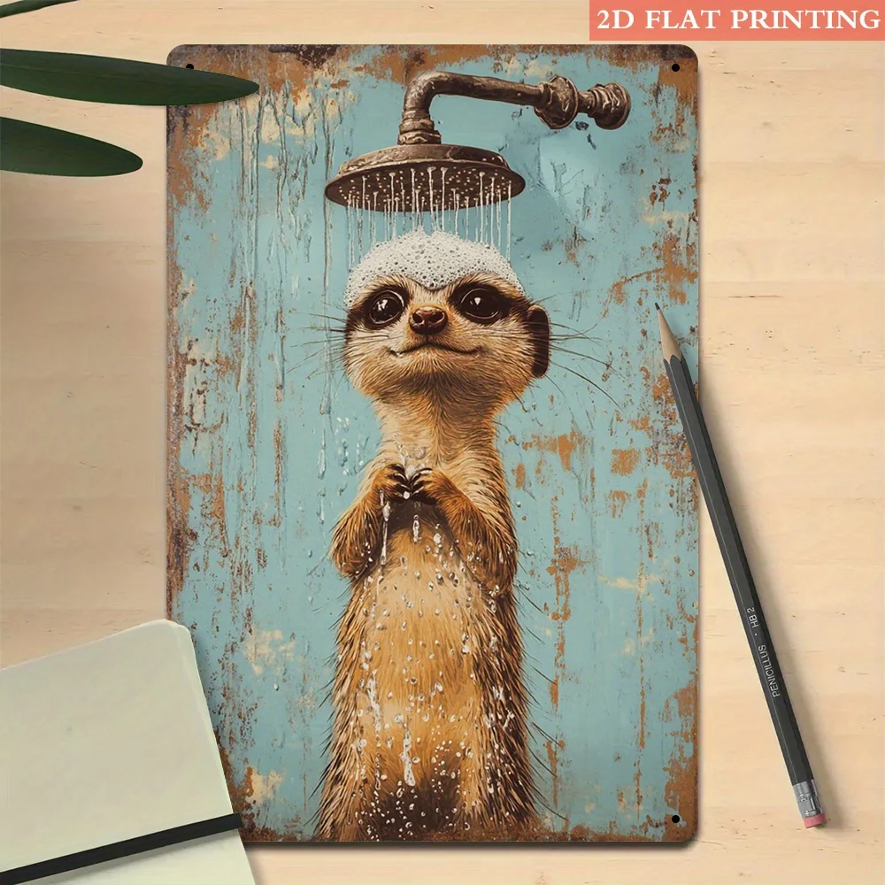1 Stück 20x30cm Eisen-Metall-Blechschild Vintage Erdmännchen Badezimmer Dekorative Wandkunst für Zuhause Toilette Café Bar Büro
