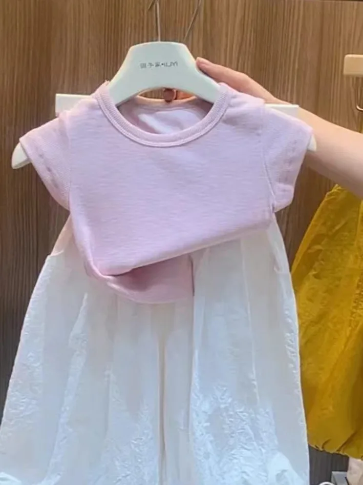 Girls' Slim Fit Short Sleeve T-Shirt Back Open Design Casual Style Children's Fashion Versatile Summer New Arrival Cotton Blend