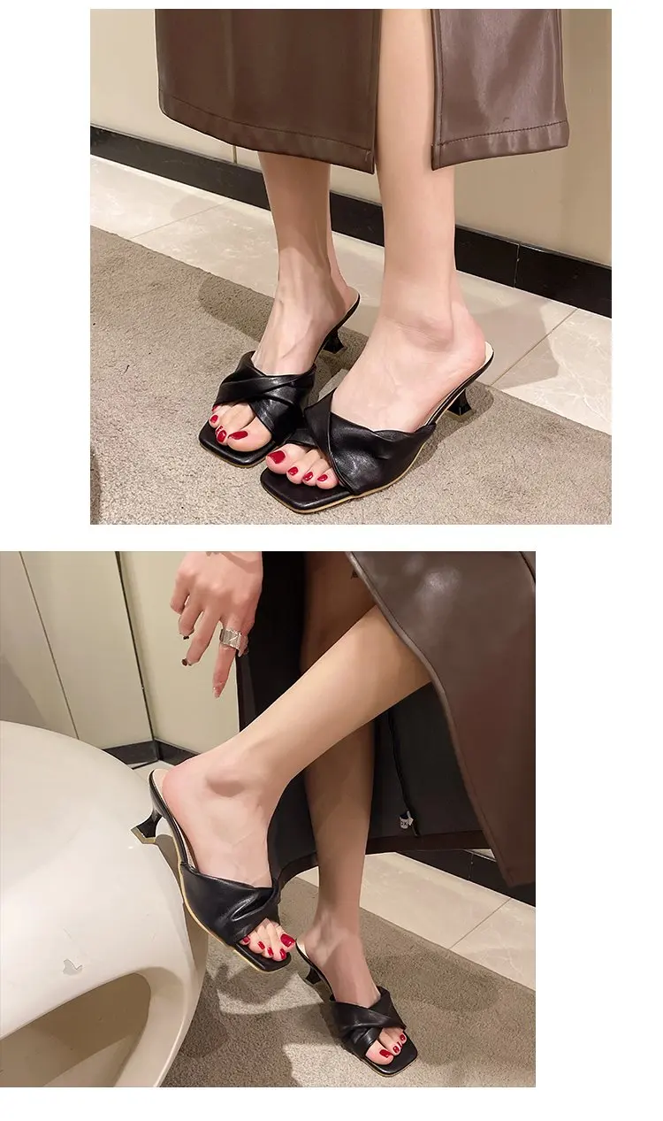 صنادل عصرية ذات ثنيات أوروبية وأمريكية مقاس كبير بكعب عالٍ ومقدمة مربعة مفتوحة من الأمام