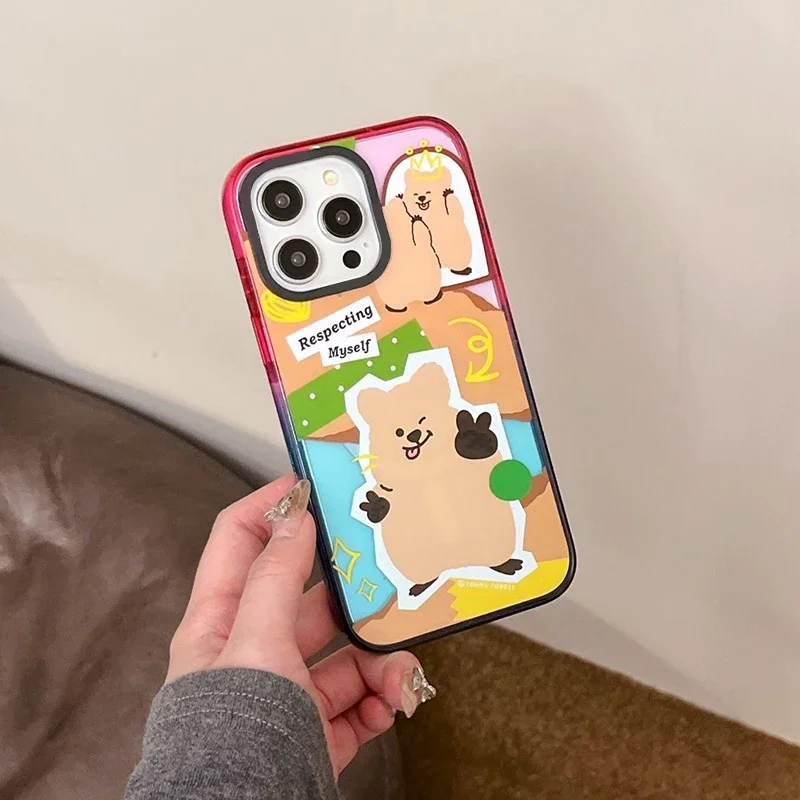 Cute Bear Colorful Border 2.5 Acrylic Magnetic iPhone 12 13 15 14 16 Pro Max Protective Case, Fits iPhone 16 Pro Max