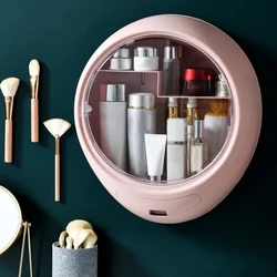 Wall-mounted Cosmetic Storage Box Makeup Organizer For Lipstick Skincare Products Drawer Bathroom Accessories Free Punching Rack