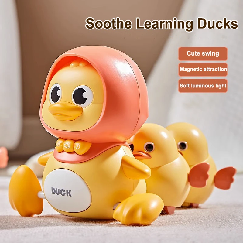 Cute Baby Learns To Crawl Electric Swinging Duck with Sound, Light and Music, Magnetic Baby Soothing Electric Duck Toy Gift