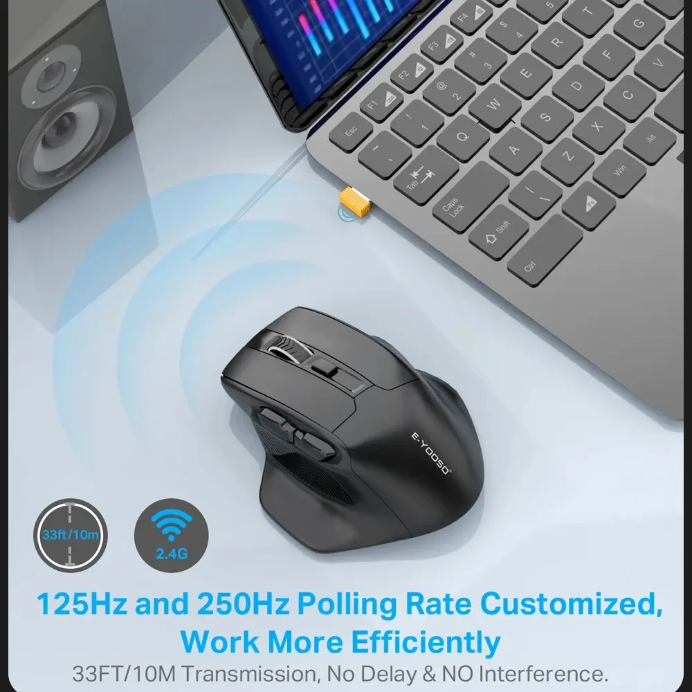 E-YOOSO X-31 USB 2.4G Sans Fil Gaming Grande Souris pour Grandes Mains PAW3212 4800 ug I 5 lèvent pour Gamer Souris Ordinateur Portable PC