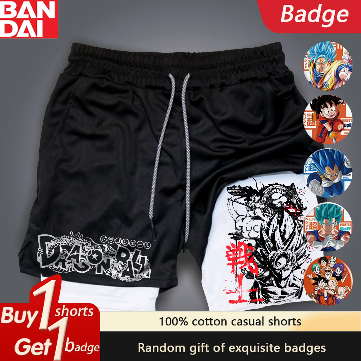 

Men's Shorts Dragon Ball Majin Print Summer Women's Casual Sports Gym Shorts Double-Layer 2-in-1 Pants Quick-Drying Beach Shorts