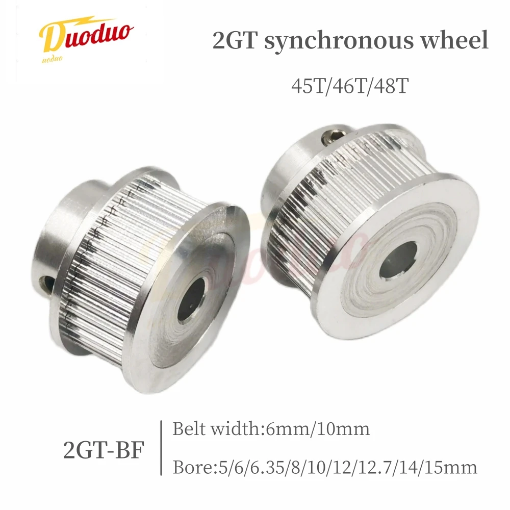 

3D Printer Parts GT2 Timing Pulley 2GT 45T/46T/48T Tooth Teeth Bore 5/6/6.35/8/10/12~15mm ,Synchronous Wheels Width 6/10/mm Belt