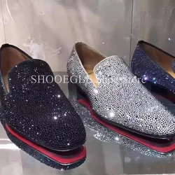 Black Rhinestone Shoes Classic Men Loafers Formal Flat Small Square Toe Summer Wedding Business Office Men's All Match Shoes