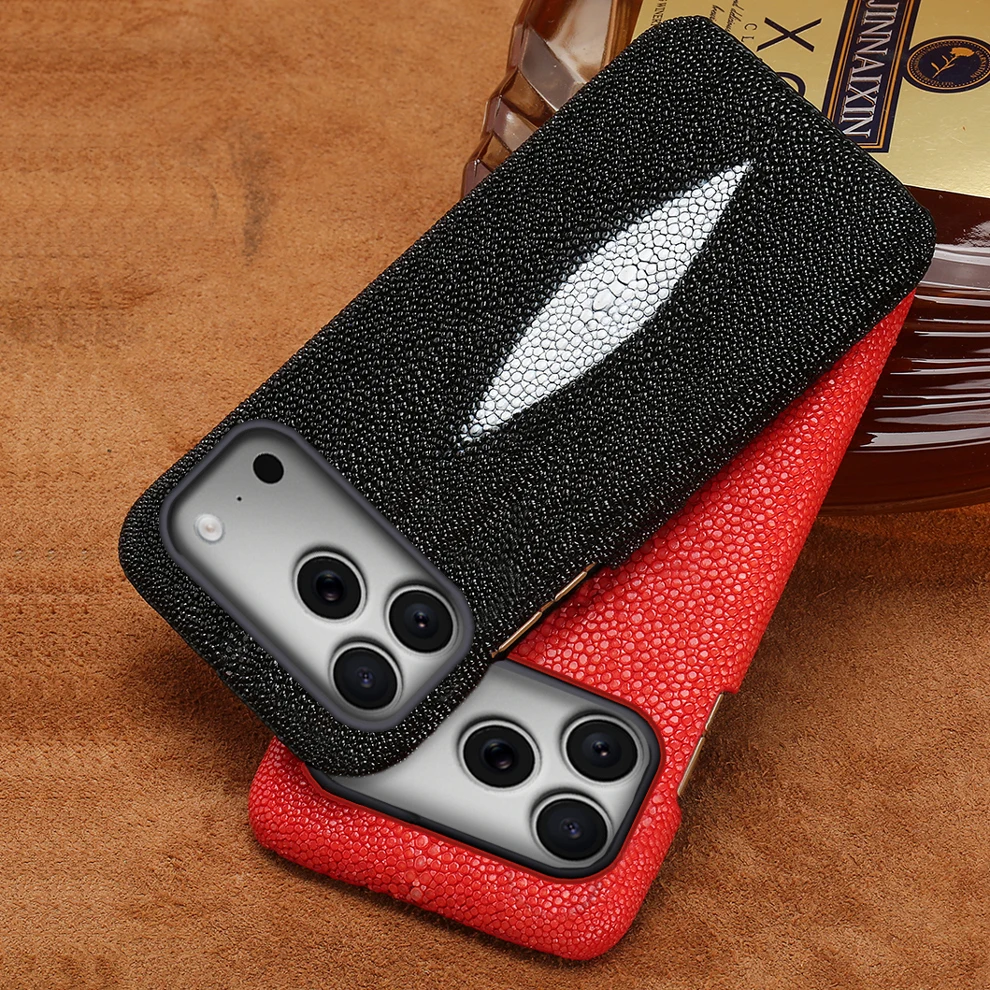 Luxury Genuine Stingray Leather Phone Case for iPhone 17 18 Pro Max Air 12 13 14 15 16 Plus Shockproof Cover for Iphone 17 Pro