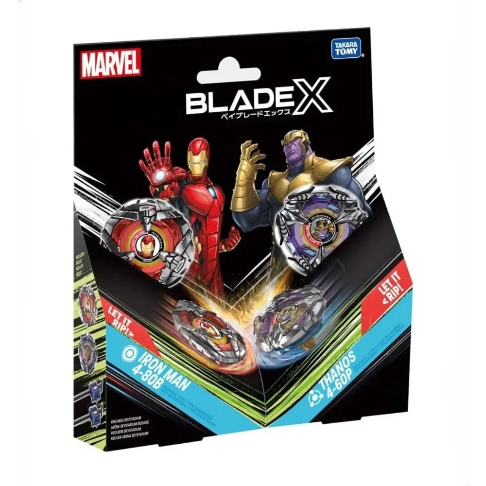 

Original Takara Tomy Bey X Marvel Collab Iron Man 4-80B Vs Thanos Multipack 4-60P Set BXG-29
