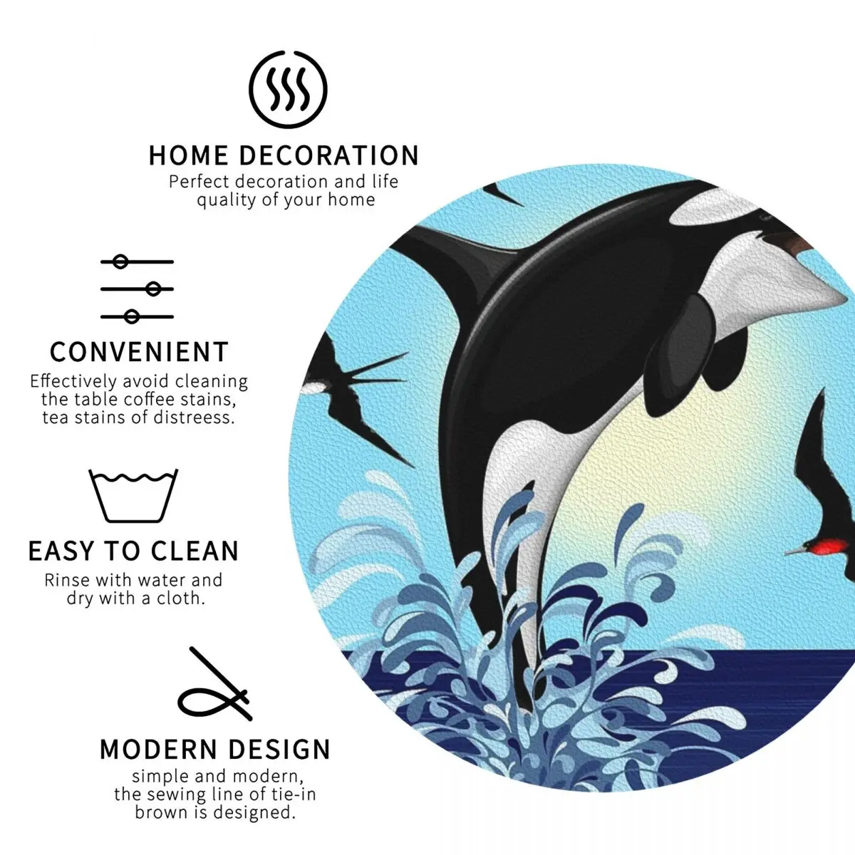 Orca القاتل الحوت القفز خارج المحيط الوقايات الجلدية المفارش العزل القهوة الحصير للمنزل المطبخ الطعام منصات مجموعة من 4 #5