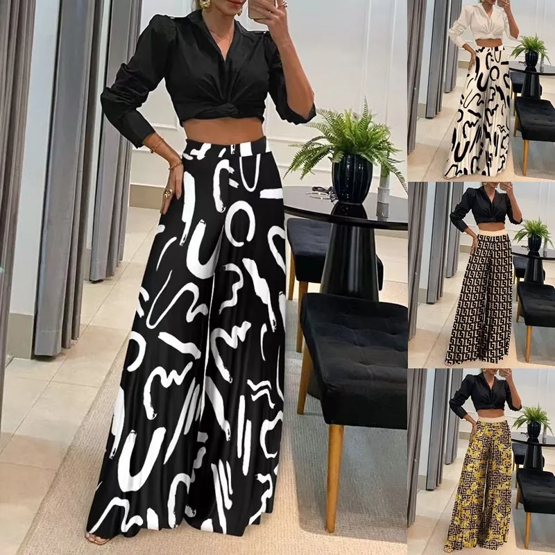 

2024 New Summer Women Pants High Waist Wide Leg Trousers Fashion Printed Loose Long Pant Ladies Casual Elastic Wasit Party Pants