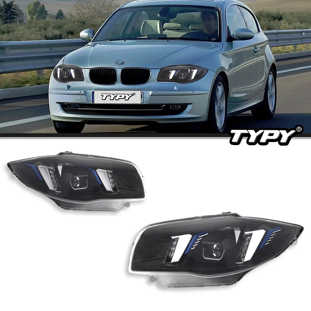 

Автомобильные фары TYPY для BMW 1 серии E87, обновление 2004-2011, модифицированное для нового DRL, динамический указатель поворота, светодиодная фара, авто