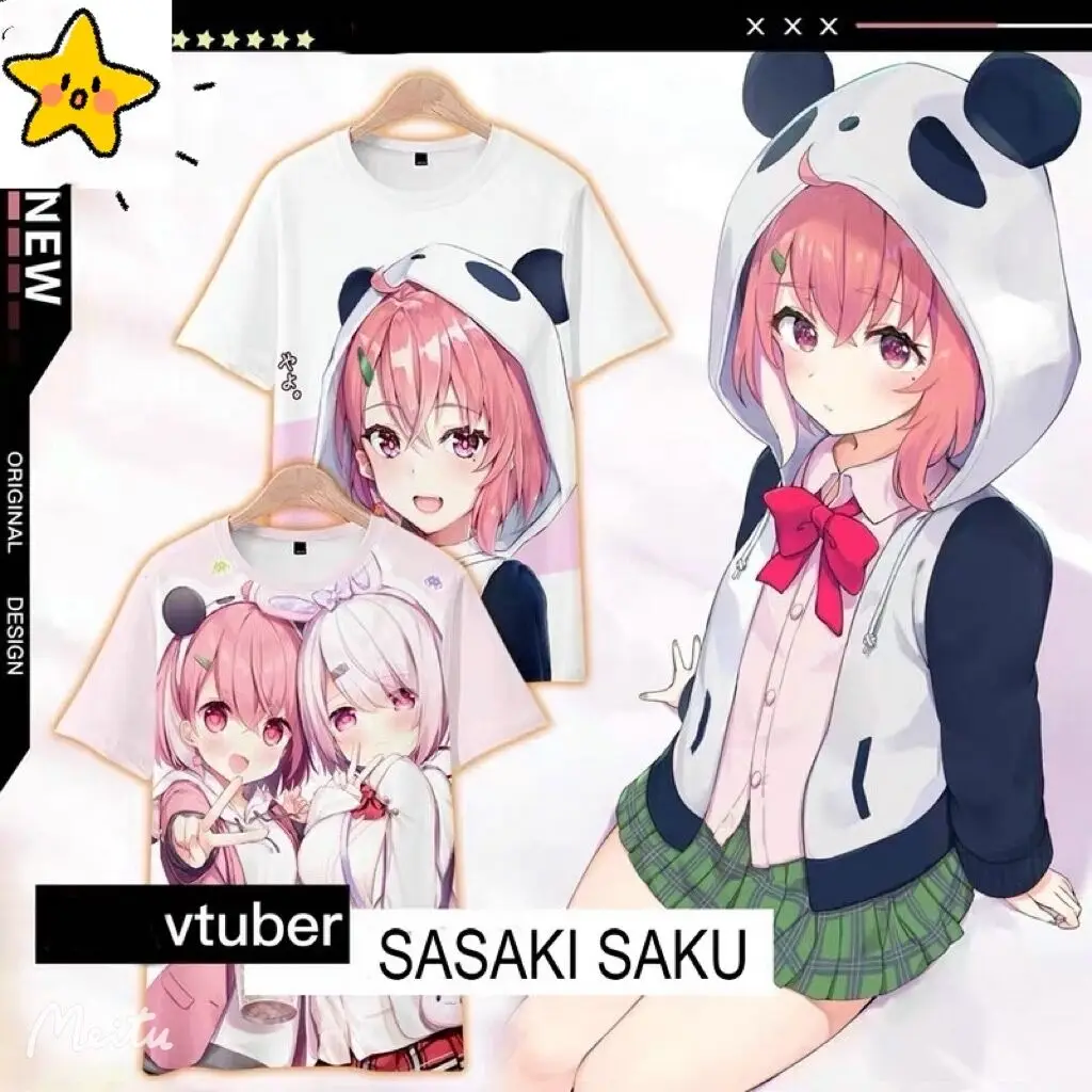 

Новинка 2022, футболка VTuber Sasaki Saku с 3D принтом, летняя модная популярная японская уличная одежда с круглым вырезом и коротким рукавом