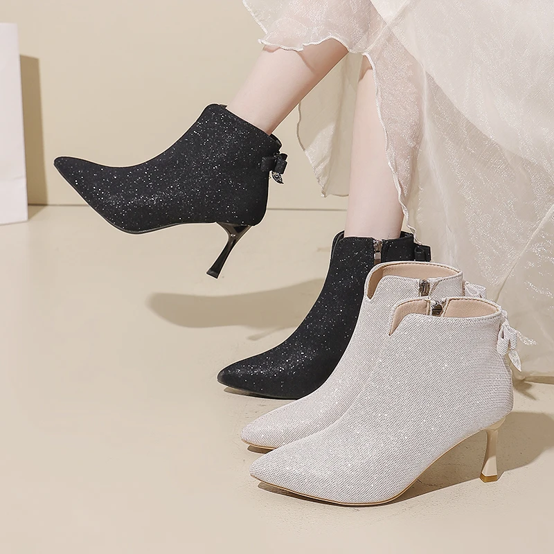 Autumn and Winter Foreign Style Small High-heeled Booties Women's Fine Heel 2025 New Fashion Side Zipper Fashion Ankle Boots