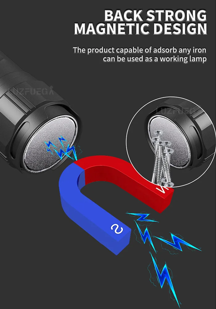 2024 100000000LM High Power Rechargeable LED Flashlight Work 26H Illumination 2000M Ultra Powerful Led TorchWith Magnet Lantern