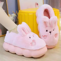 Fashion Girls Kawaii Bunny Slippers with Ears High Platform Small Girl Increaing Height shoes Indoor Short Plush Warm Slippers